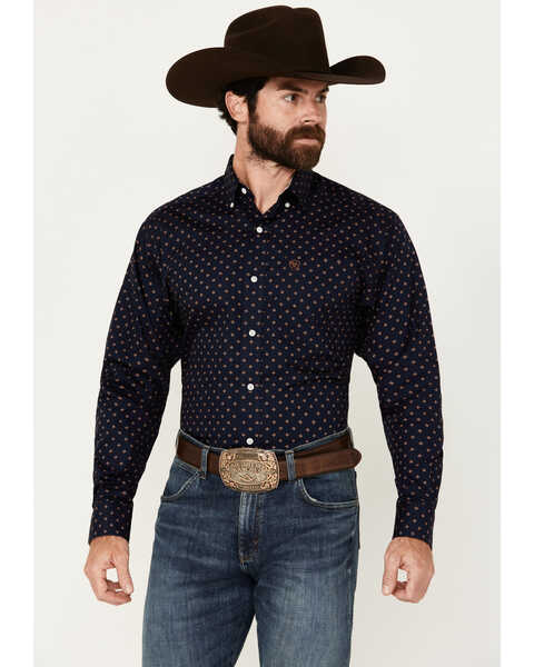 Image #1 - Ariat Men's Kaiser Diamond Print Long Sleeve Button-Down Western Shirt - Big , Dark Blue, hi-res