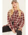 Image #1 - Cleo + Wolf Women's Plaid Print Long Sleeve Button-Down Oversized Shacket, Ruby, hi-res
