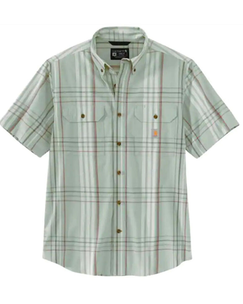 Carhartt Men's Loose Fit Succulent Green Plaid Midweight Short Sleeve Button-Down Work Shirt , Green, hi-res