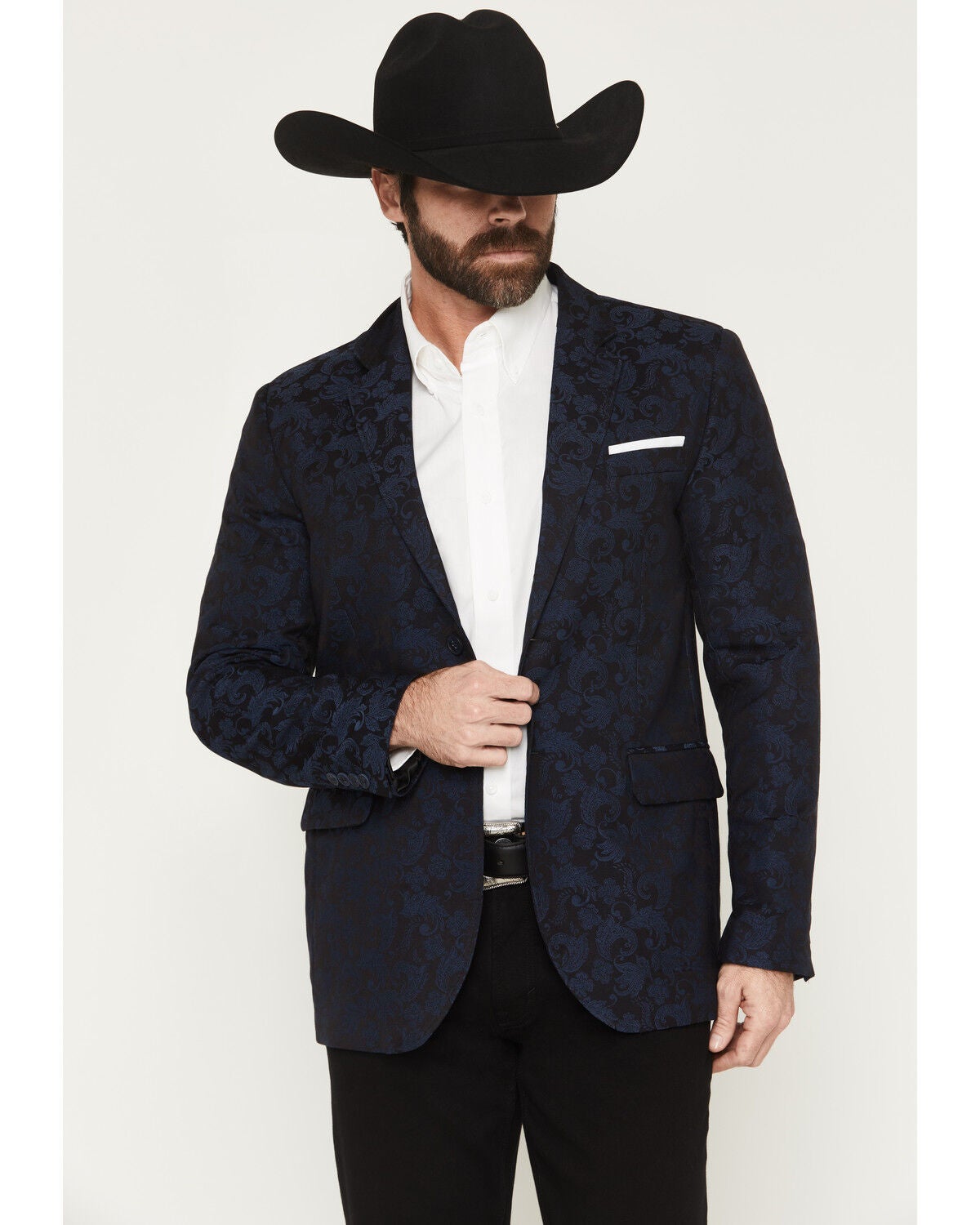 Rock & Roll Denim Men's Paisley Jacquard Modern Fit Sportcoat, Navy, hi-res