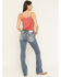 Image #1 - Miss Me Women's Medium Wash Mid Rise Cow Skull Pocket Bootcut Stretch Denim Jeans, Medium Wash, hi-res