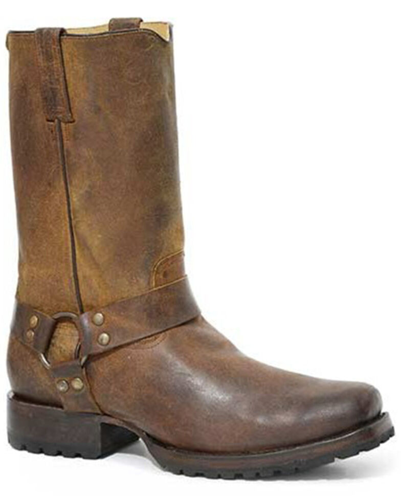 Stetson Men's Heritage Harness Pull-On Harness Moto Boots - Narrow Square Toe , Brown, hi-res