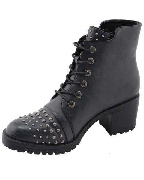 Image #2 - Milwaukee Leather Women's Studded Rocker Boots - Round Toe, Dark Grey, hi-res