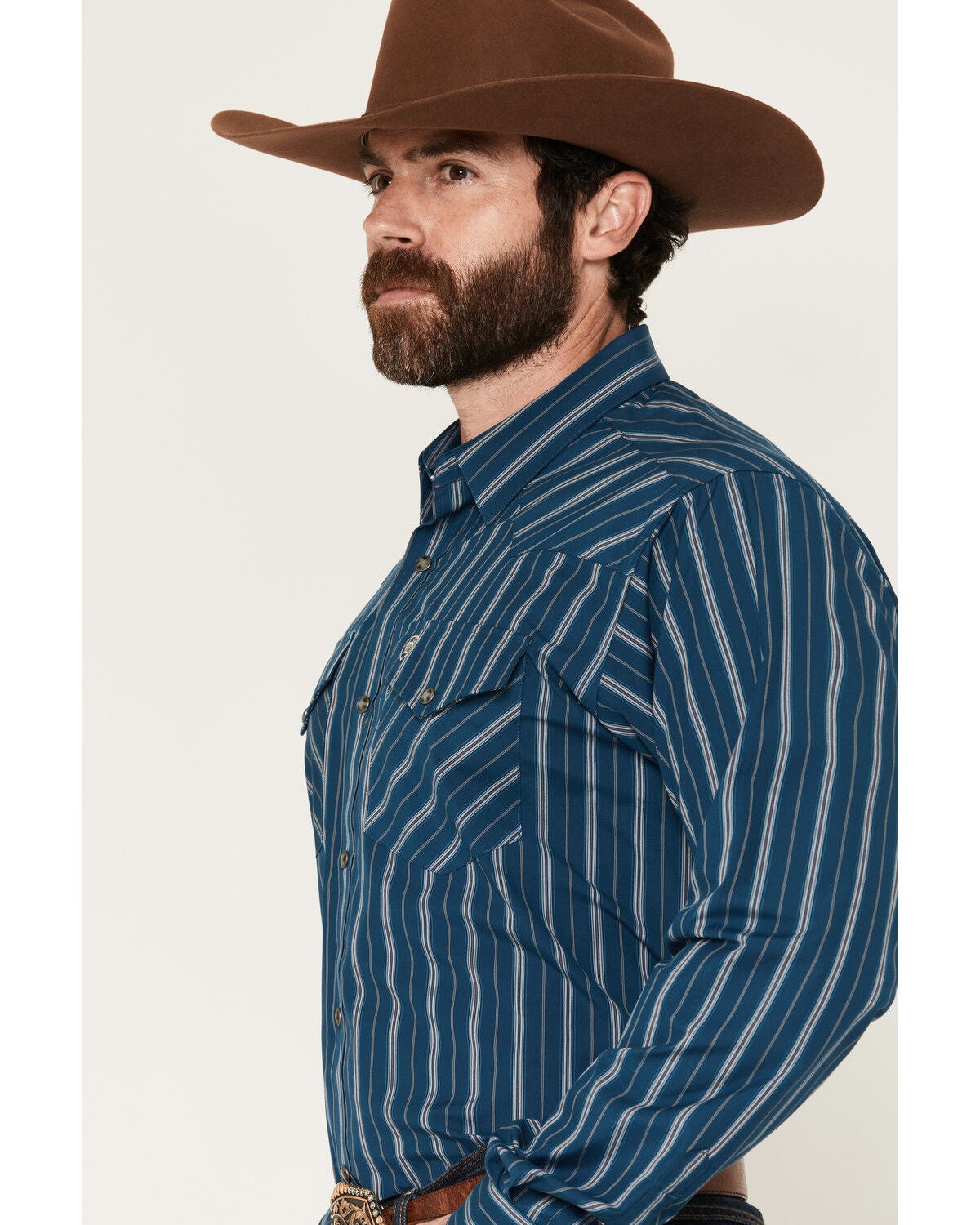 Image #2 - Ariat Men's Pro Series Wolfgang Striped Long Sleeve Snap Western Shirt, Blue, hi-res