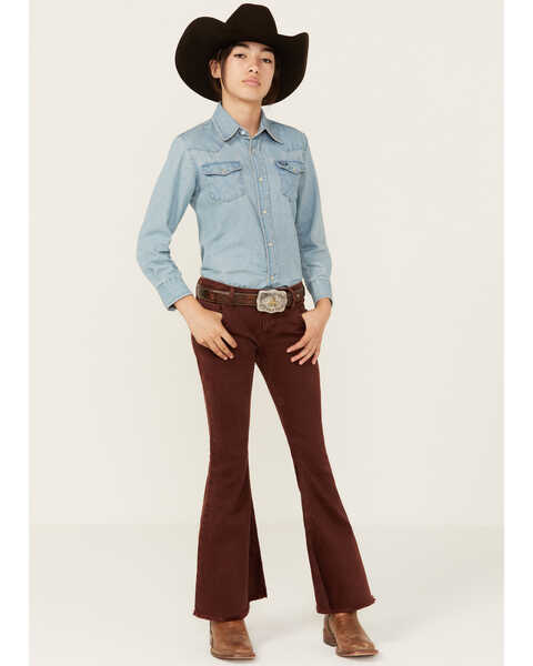 Image #1 - Shyanne Girls' Pull-on Stretch Flare Jeans , Mahogany, hi-res