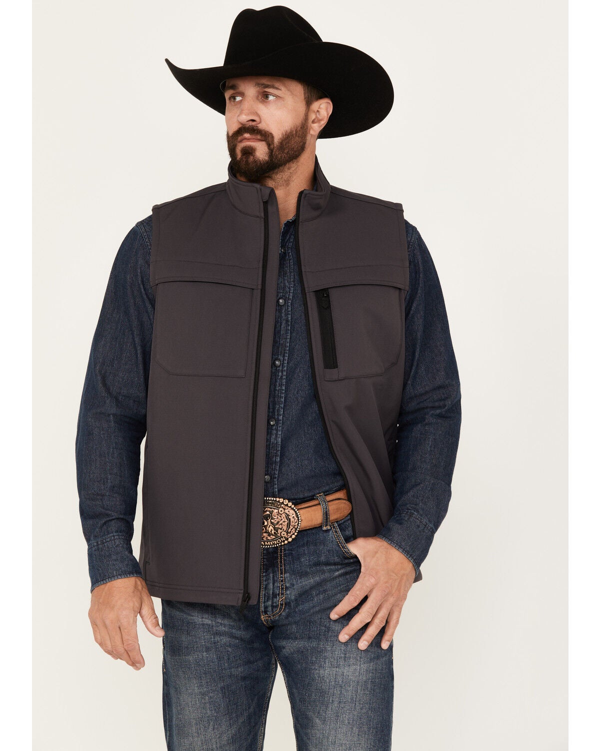 RANK 45&reg; Men's Millford Solid Softshell Vest, Charcoal, hi-res