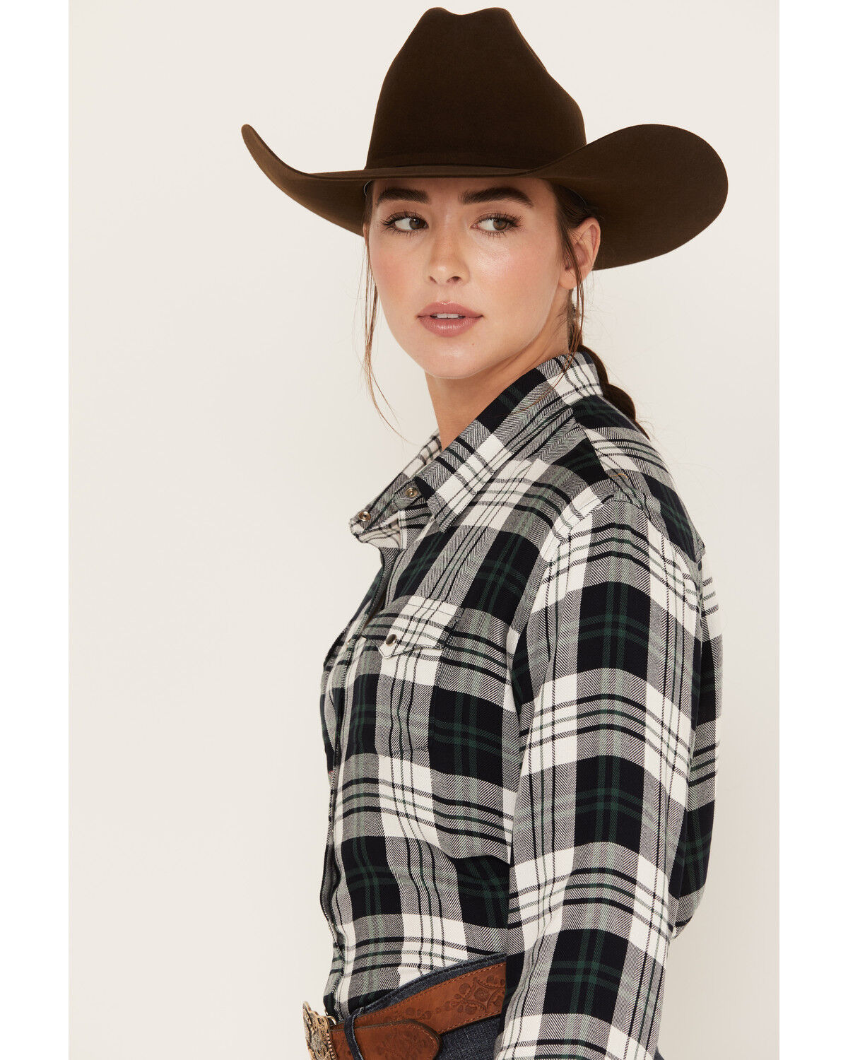 Image #2 - Hooey Women's Plaid Print Long Sleeve Snap Flannel Shirt, Black, hi-res