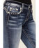 Miss Me Women's Dark Wash Low Rise Tonal Americana Border Bootcut Jeans, Dark Wash, hi-res