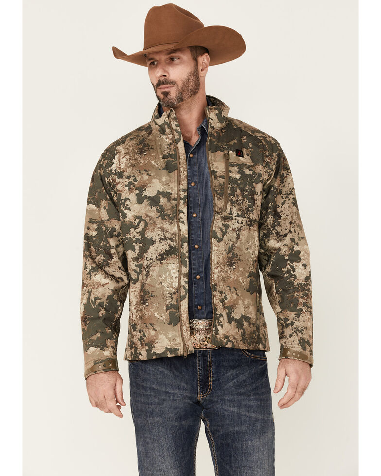 Justin Men's Camo Print Stillwater Logo Sleeve Zip-Front Fleece Jacket , Camouflage, hi-res