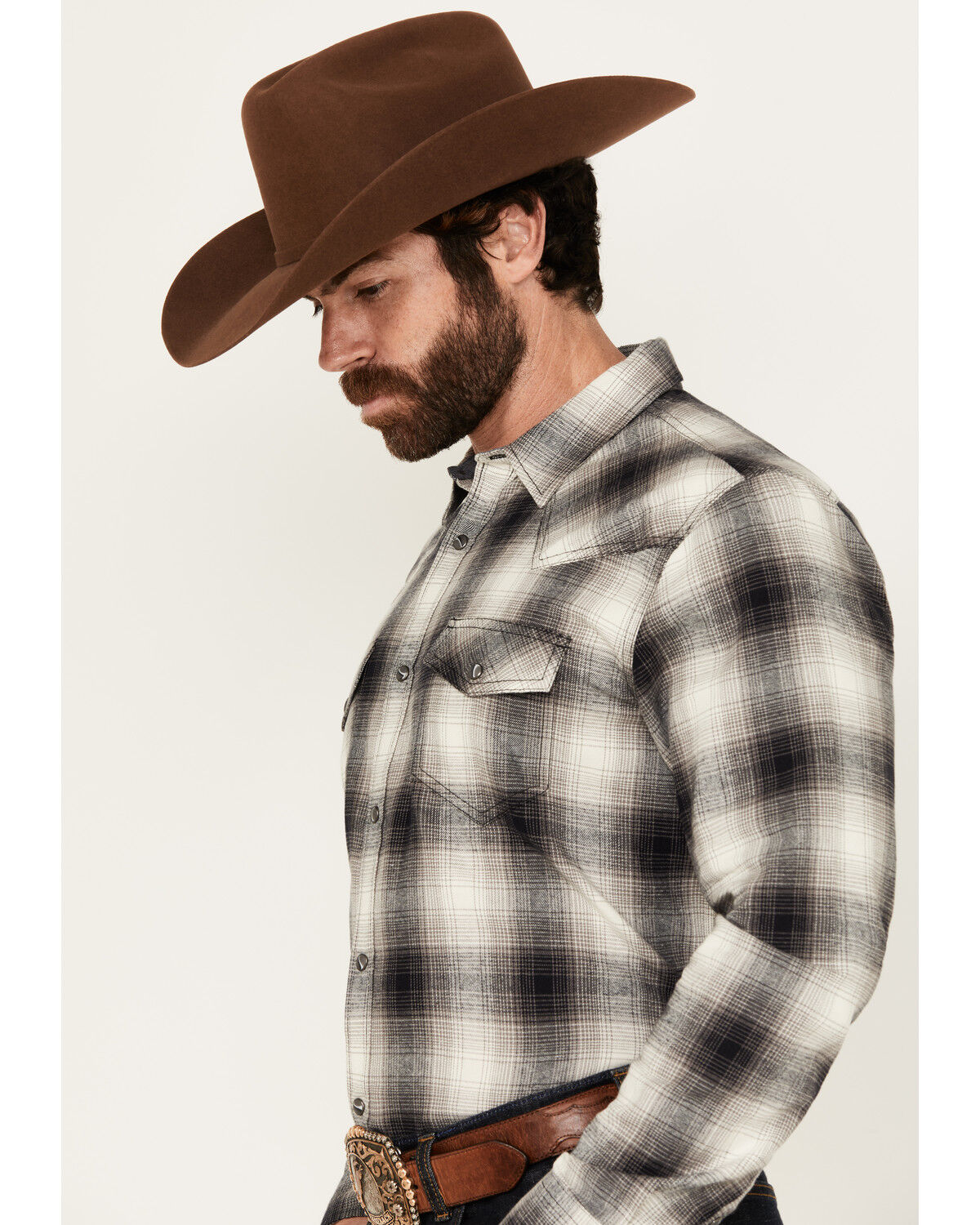 Image #2 - Cody James Men's Concho Plaid Print Long Sleeve Snap Western Shirt - Big, Cream, hi-res