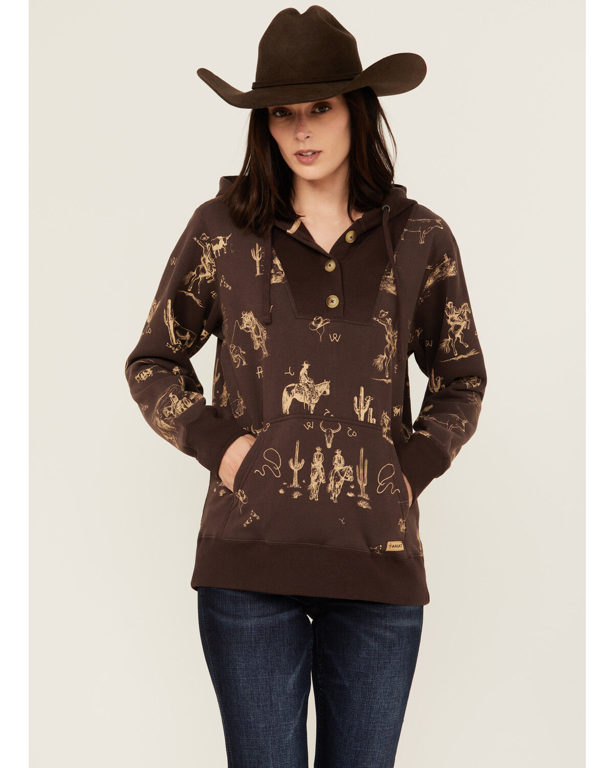 Image #1 - Ariat Women's Rachin' Graphic Print Hoodie, Brown, hi-res