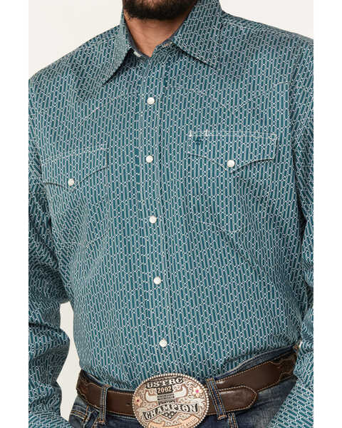 Image #3 - Stetson Men's Geo Print Long Sleeve Pearl Snap Western Shirt, Teal, hi-res