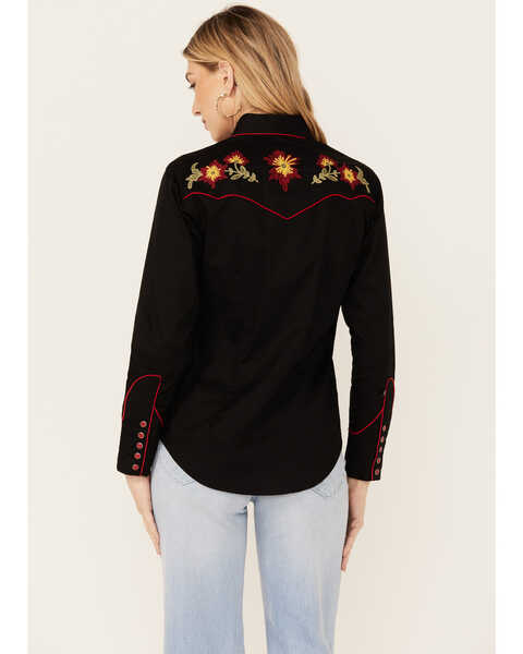 Image #4 - Rockmount Ranchwear Women's Vintage Floral Embroidered Long Sleeve Snap Western Shirt , Black, hi-res