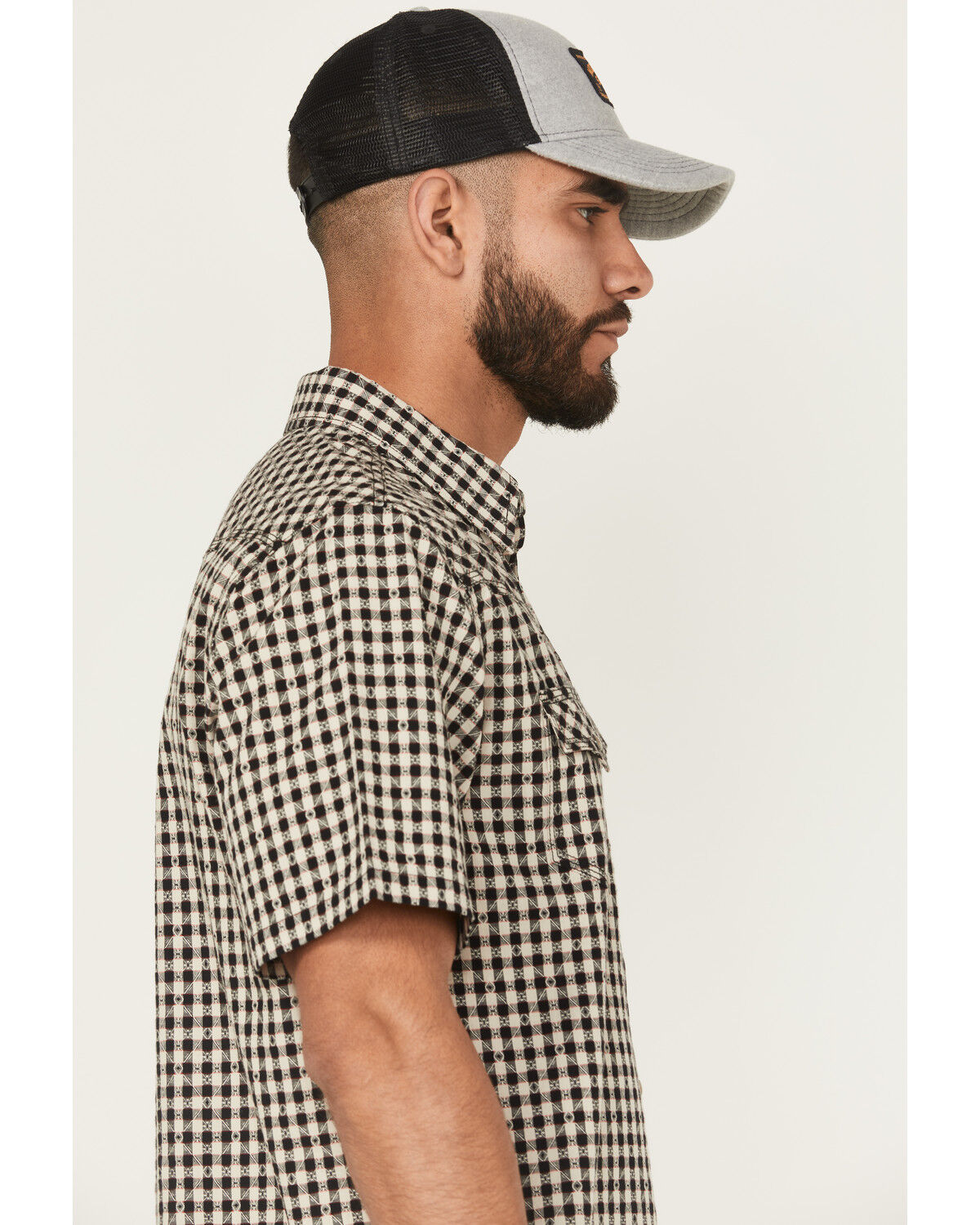 Image #2 - Moonshine Spirit Men's Checkers Plaid Print Short Sleeve Snap Western Shirt, Tan, hi-res
