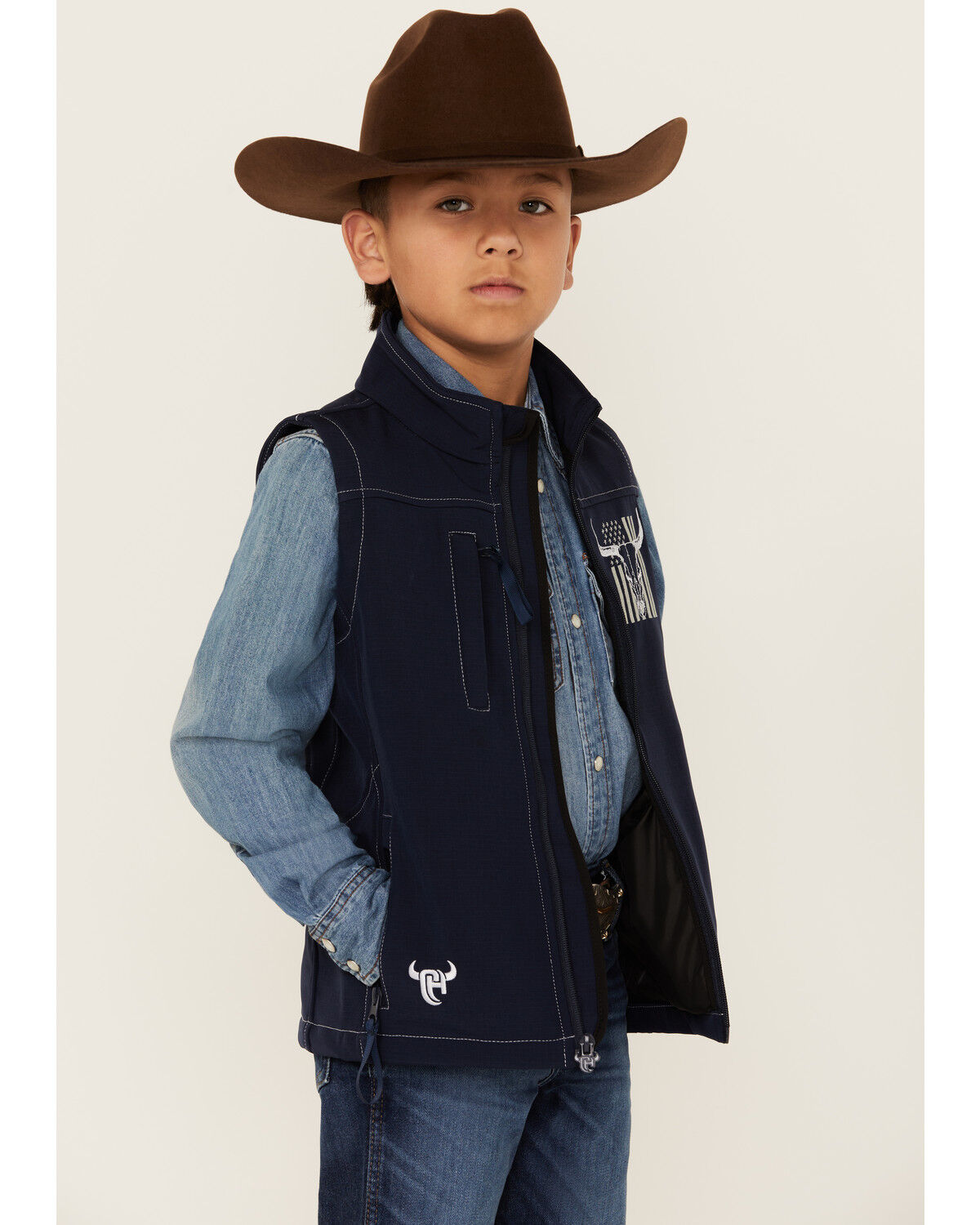 Image #2 - Cowboy Hardware Boys' Skull Flag Vest, Navy, hi-res