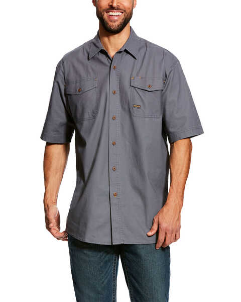 Image #1 - Ariat Men's Steel Rebar Made Tough VentTEK Short Sleeve Work Shirt - Tall , Grey, hi-res