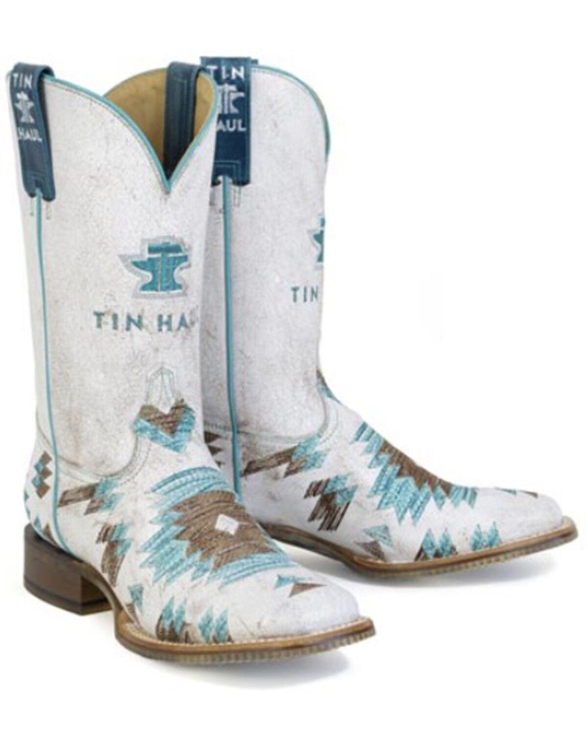 Image #1 - Tin Haul Women's Twisted Southwestern Print Western Boots - Broad Square Toe, White, hi-res