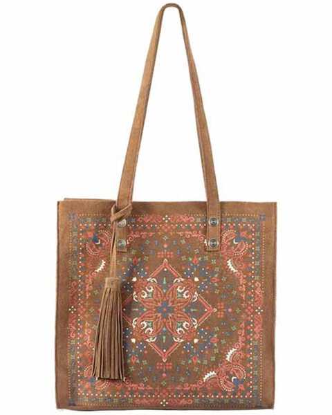 Image #1 - Scully Women's Printed Leather Tote, Brown, hi-res