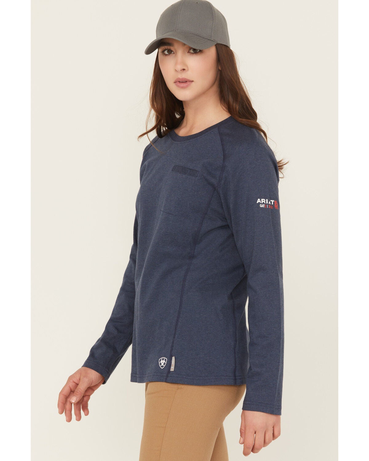 Ariat Women's FR Air Crew Long Sleeve Work Tee, Navy, hi-res