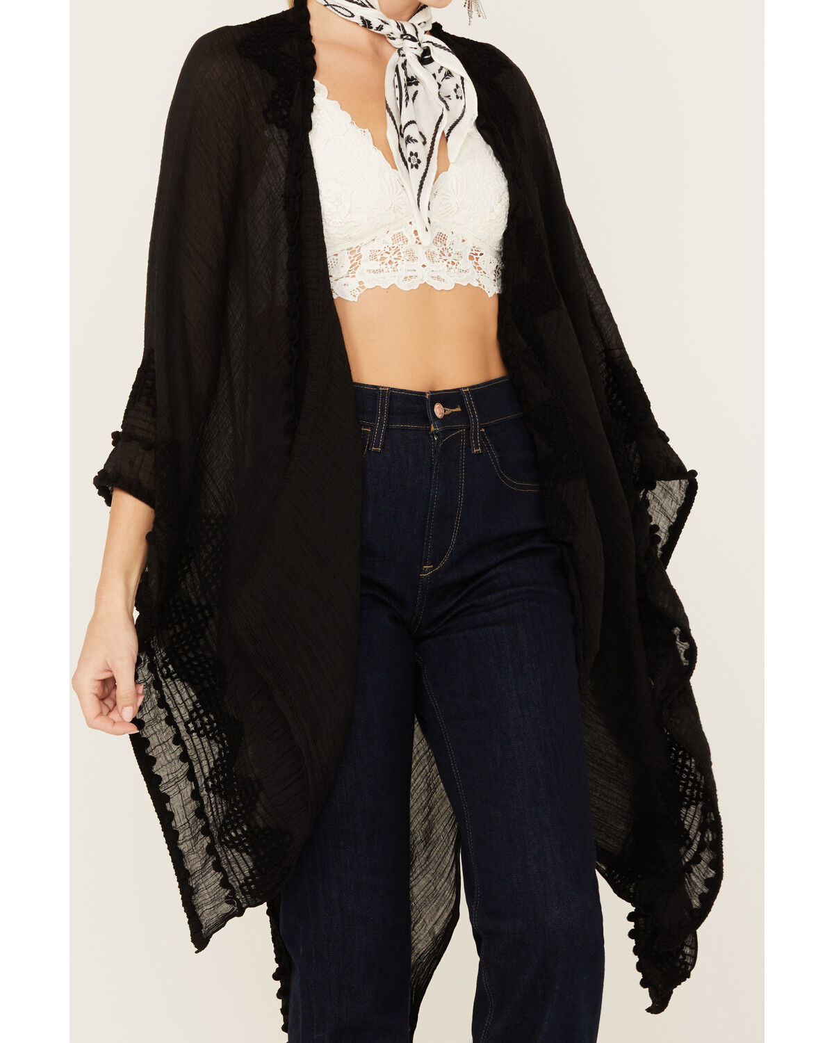 Image #3 - Shyanne Women's Chevron Tassel Chenille Shawl, Black, hi-res