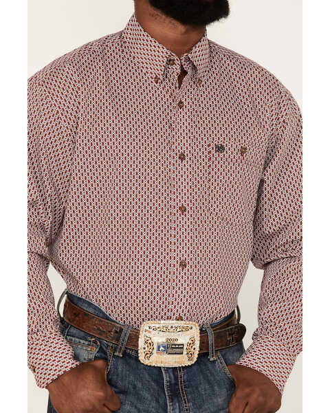 Image #3 - Wrangler Men's Geo Print Long Sleeve Button Down Western Shirt, Red, hi-res