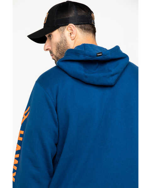 Image #5 - Hawx® Men's Logo Sleeve Performance Fleece Hooded Work Sweatshirt - Big & Tall, Blue, hi-res