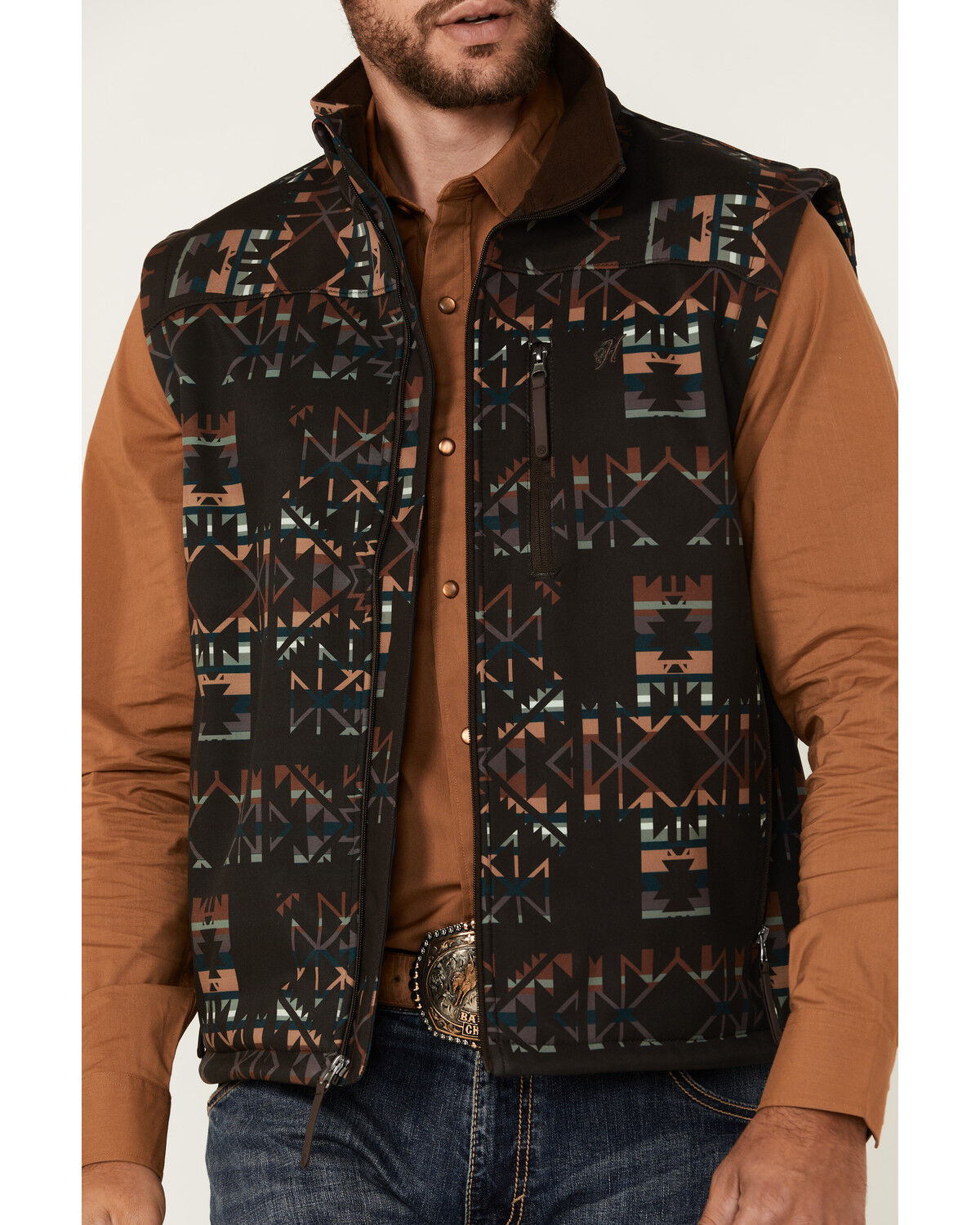 Image #3 - Hooey Men's Southwestern Print Softshell Vest, Multi, hi-res