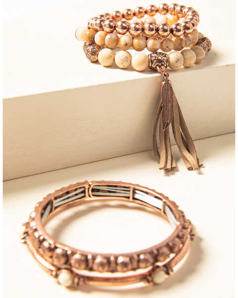 Image #1 - Shyanne Women's Desert Dreams Stretch Bead & Bangle Bracelet Set, Rust Copper, hi-res