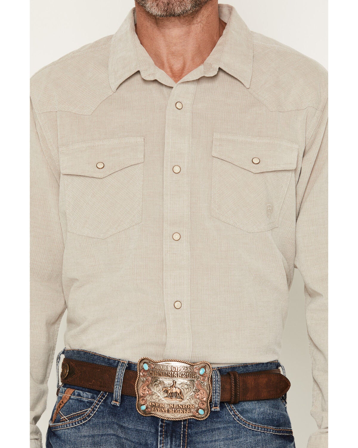 Image #3 - Ariat Men's Retro Handorh Solid Corduroy Long Sleeve Snap Western Shirt, Sand, hi-res