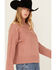 Image #2 - Cleo + Wolf Women's Mock Neck Pullover Cable Knit Sweater, Peach, hi-res
