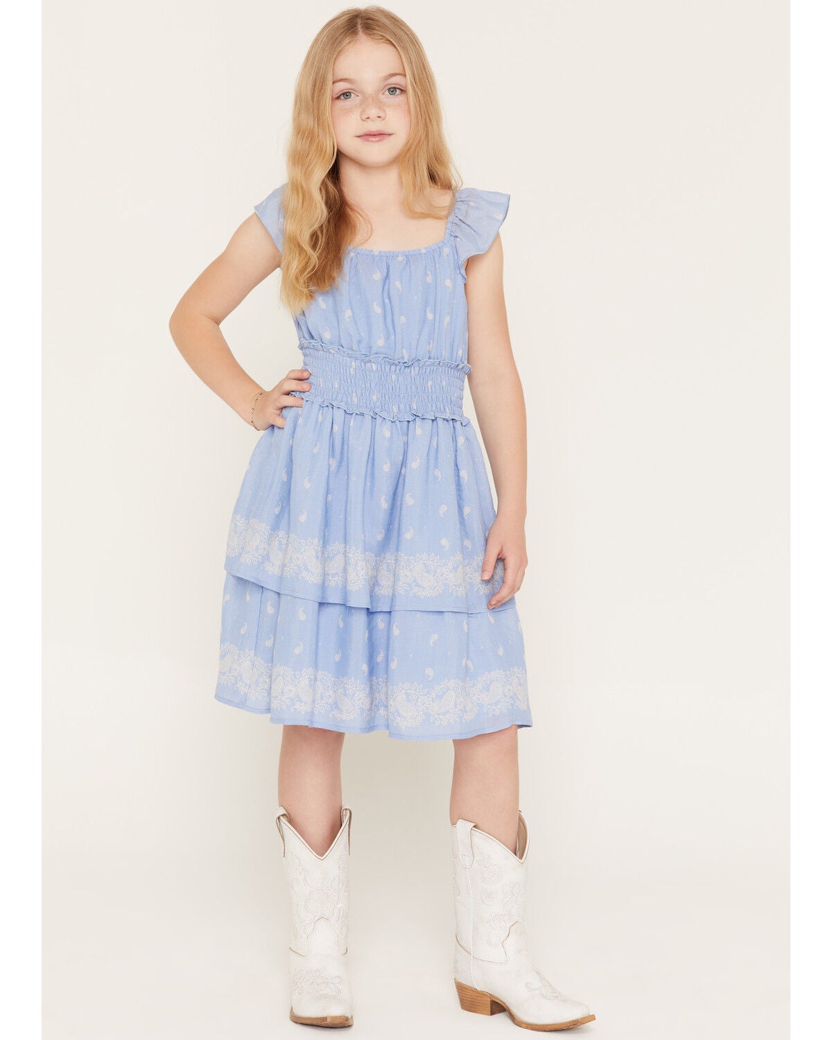 Ash & Violet Girls' Paisley Print Sleeveless Dress, Blue, hi-res
