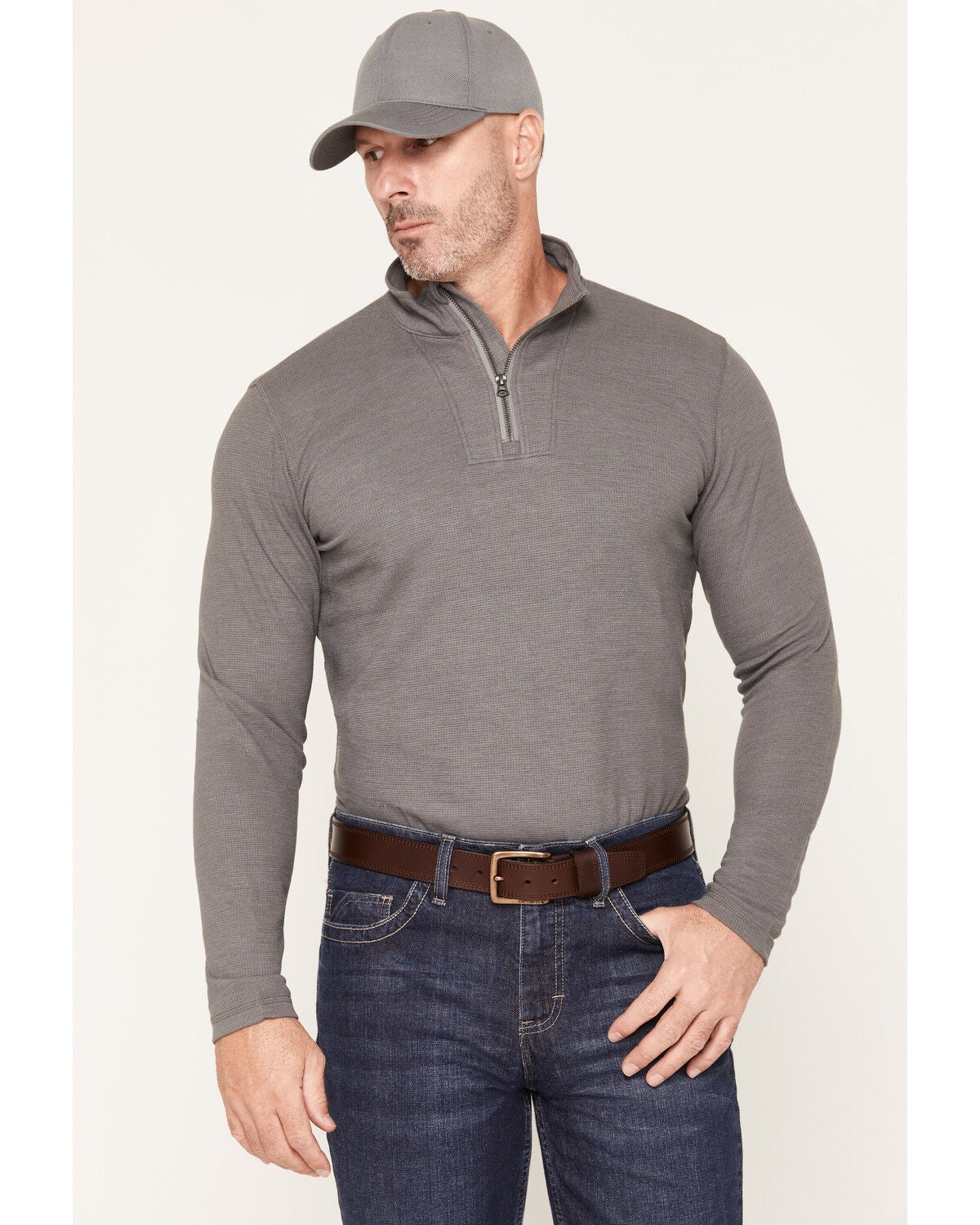 Image #1 - Cody James Men's FR Wynn Waffle Knit 1/4 Zip Long Sleeve Shirt, Grey, hi-res
