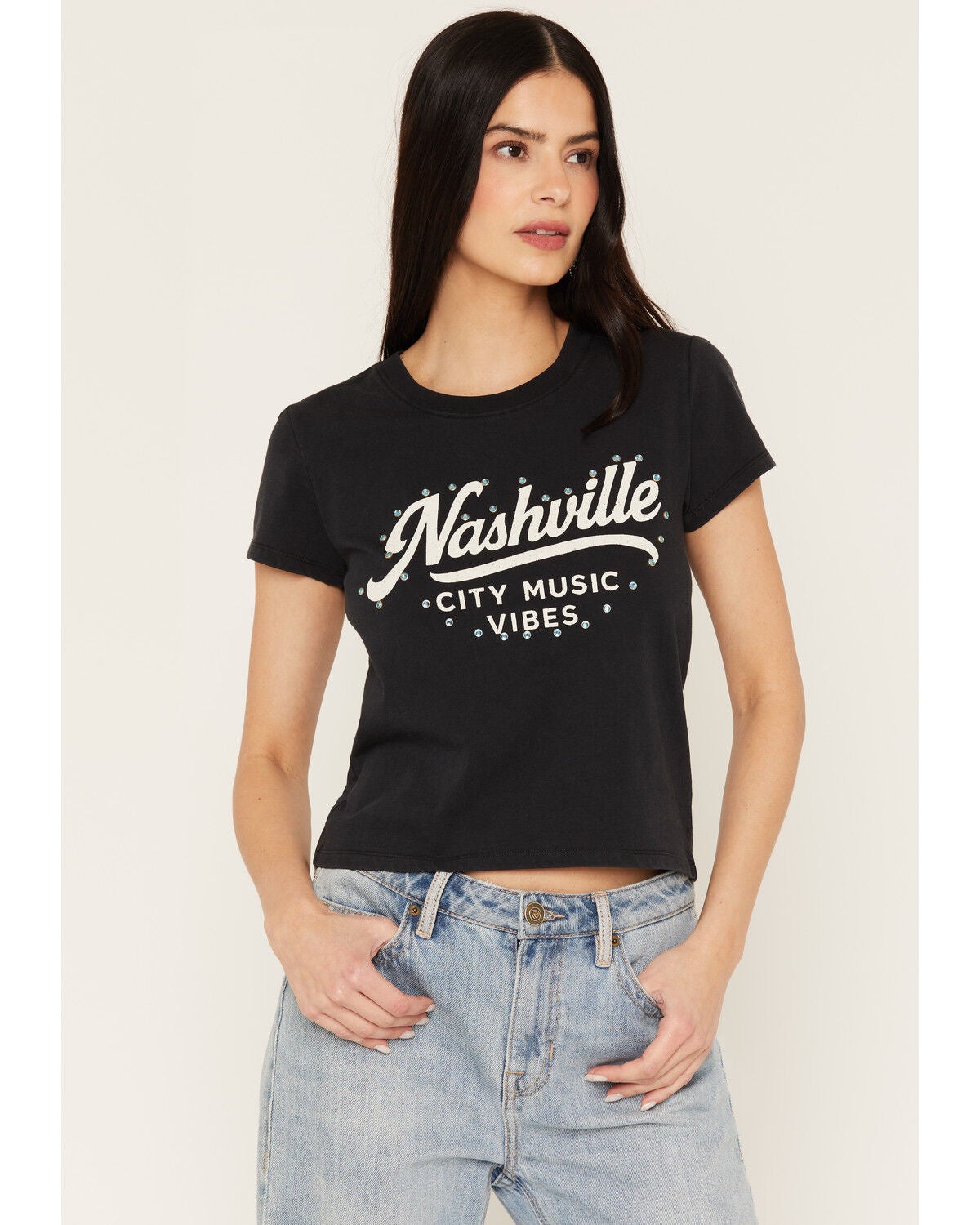 Image #1 - Blue Life Women's Nashville Music Short Sleeve Graphic Tee, Black, hi-res