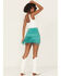 Image #3 - Rock & Roll Denim Women's Fringe Studded Faux Suede Mini Skirt, Teal, hi-res