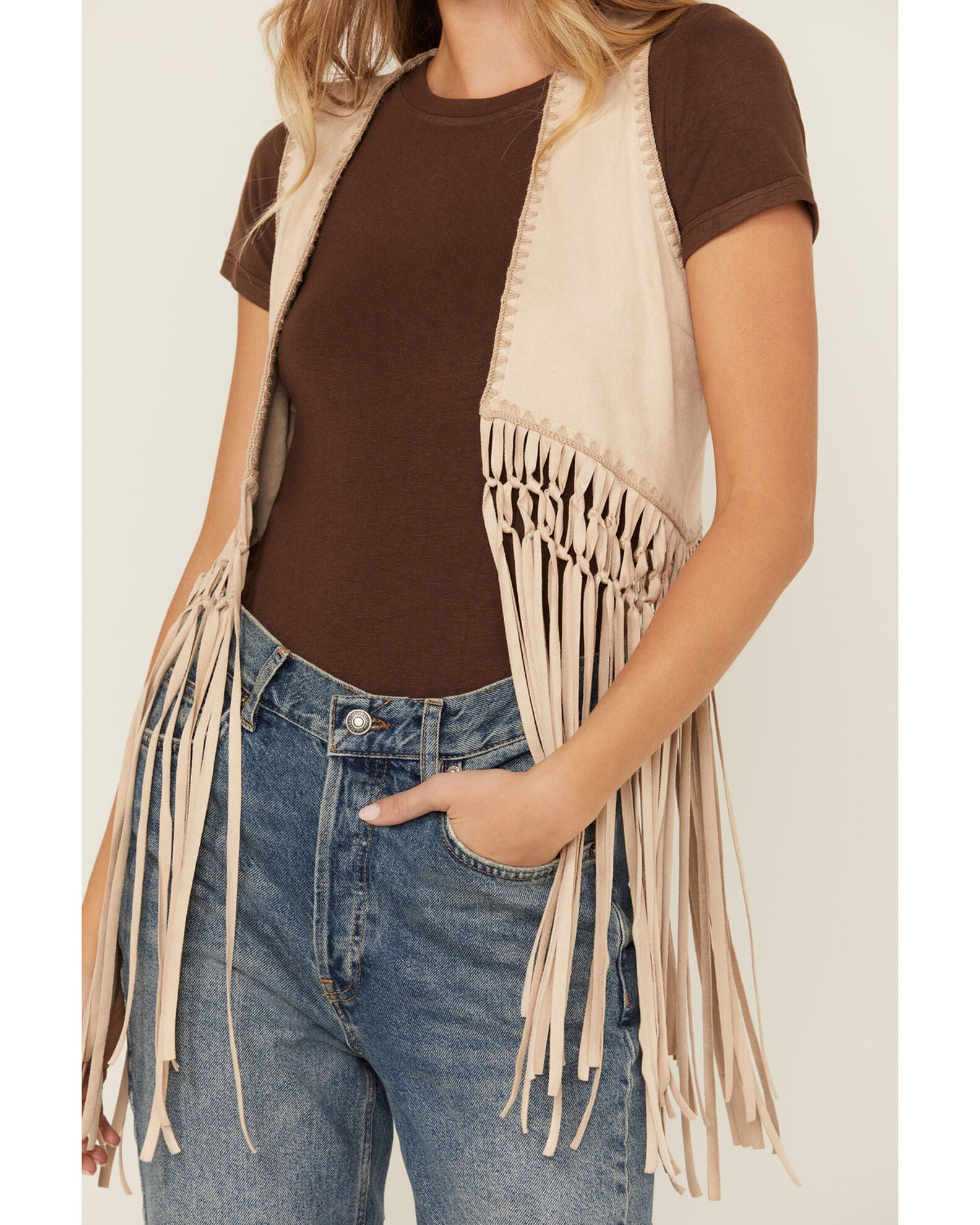 BiBi Star Stud With Long Fringe Detail Suede Vest main image 1