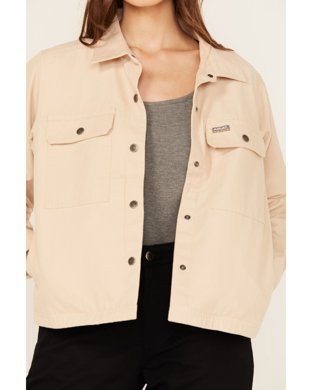 Image #3 - Ariat Women's Rebar Cropped Woven Work Shirt, Beige, hi-res
