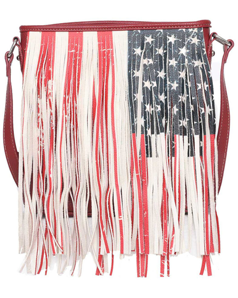 Montana West Women's American Flag Fringe Concealed Carry Crossbody Bag, Red, hi-res