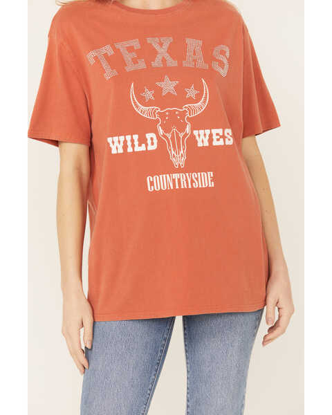 Image #3 - Mainstrip Women's Texas Rhinestone Short Sleeve Graphic Tee , Orange, hi-res