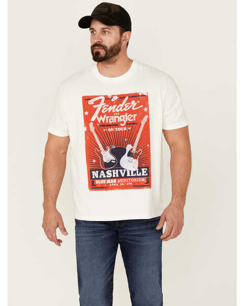 Image #1 - Wrangler X Fender Men's On Tour Nashville Vintage Graphic T-Shirt  , White, hi-res