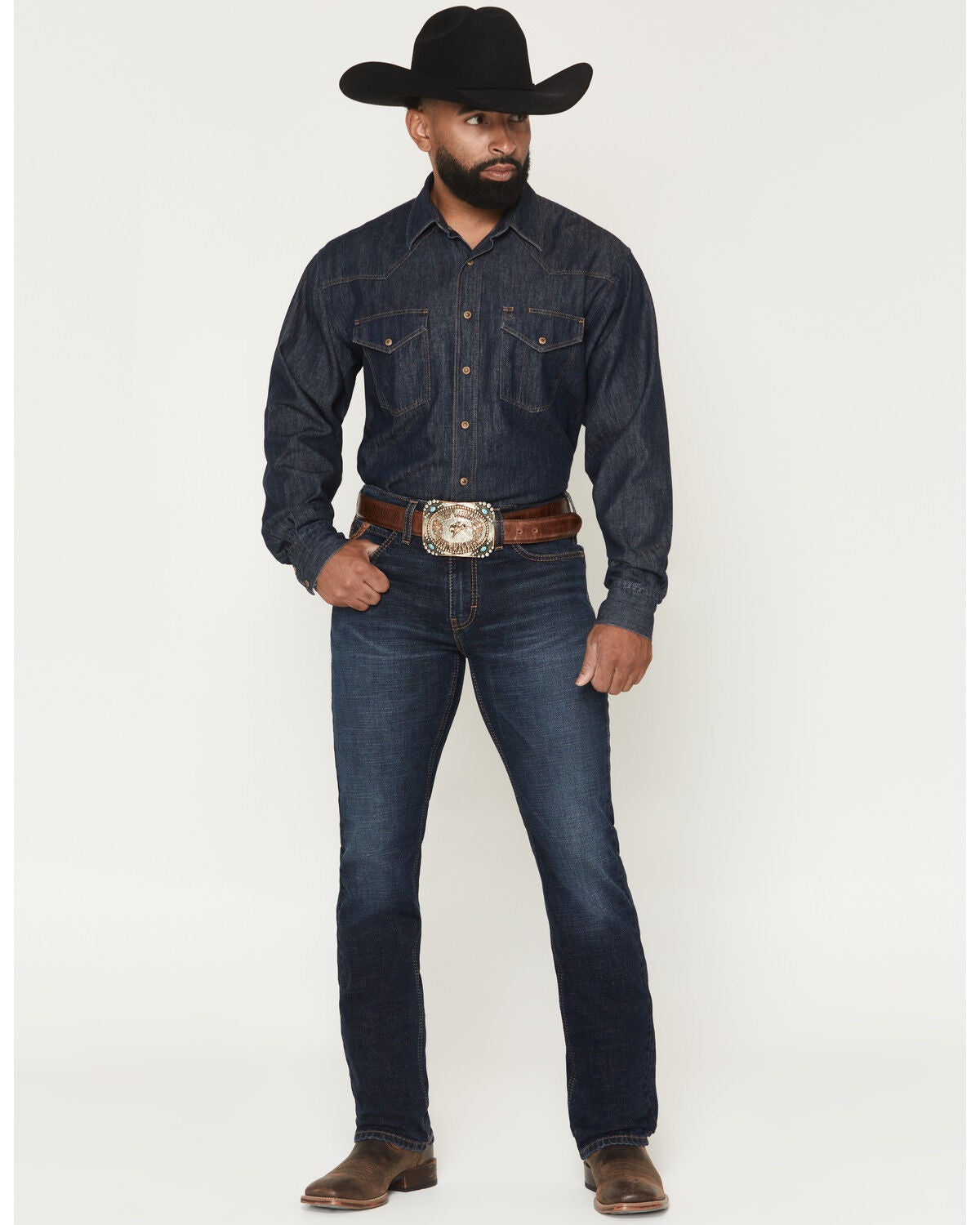 Image #1 - Ariat Men's M8 Langston Brock Dark Wash Slim Straight Stretch Denim Jeans, Dark Wash, hi-res