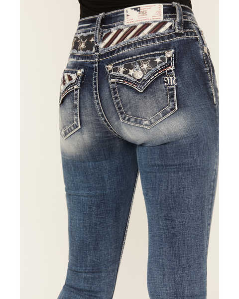 Image #2 - Miss Me Women's Dark Wash Mid Rise Americana Stretch Bootcut Jeans , Dark Wash, hi-res