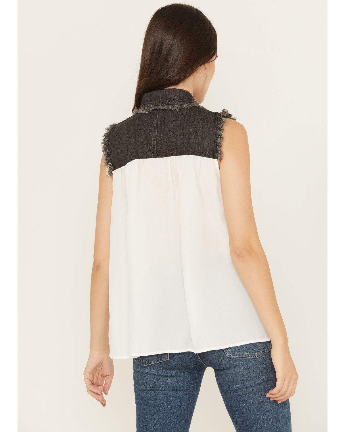 Image #4 - Cowgirl Hardware Women's Sleeveless Denim Chiffon Blouse, Black, hi-res