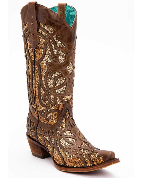 Image #1 - Corral Women's Golden Luminary Roots Western Boots - Snip Toe, Lt Brown, hi-res
