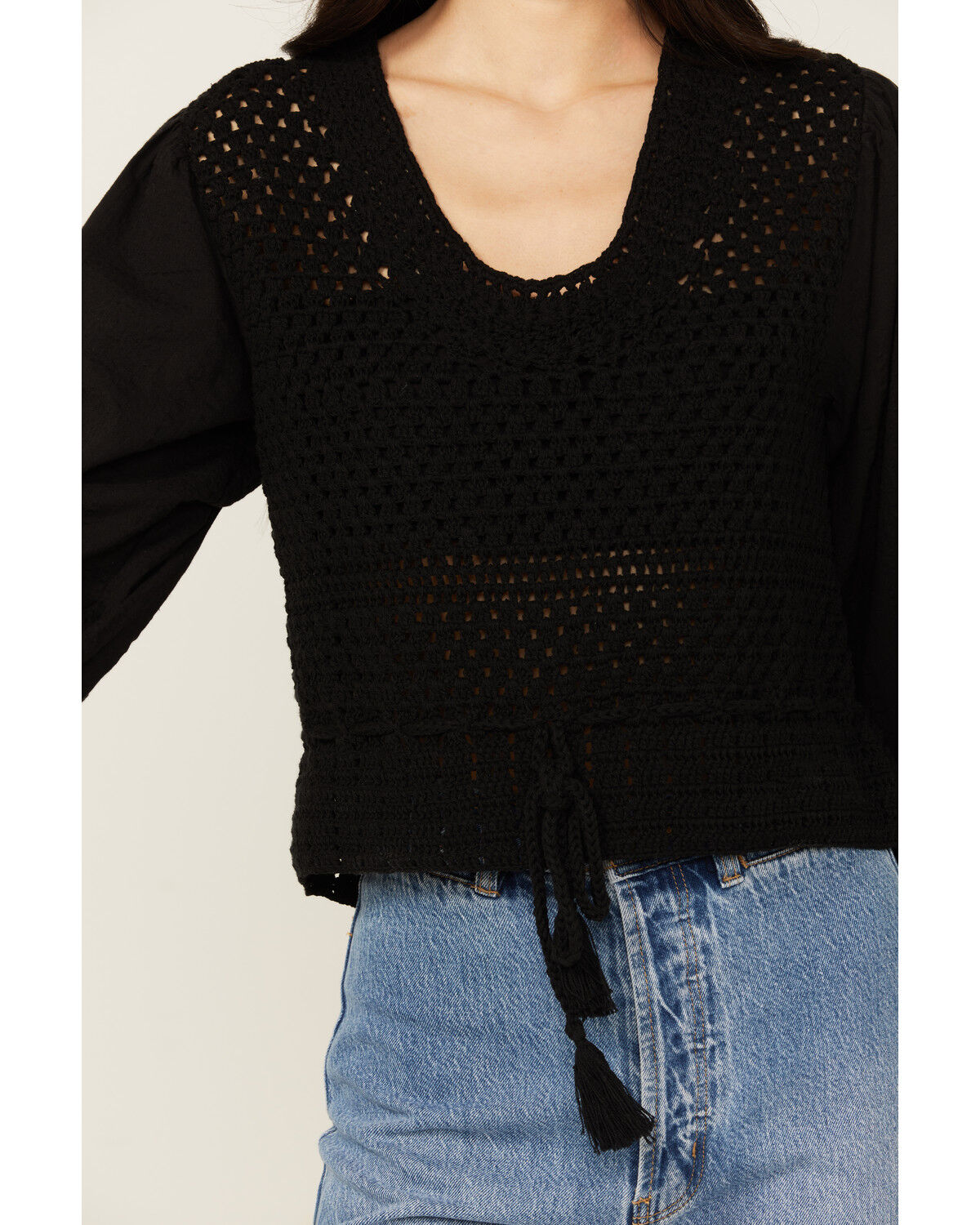 Image #3 - Revel Women's Layer Crochet Long Sleeve Shirt, Black, hi-res