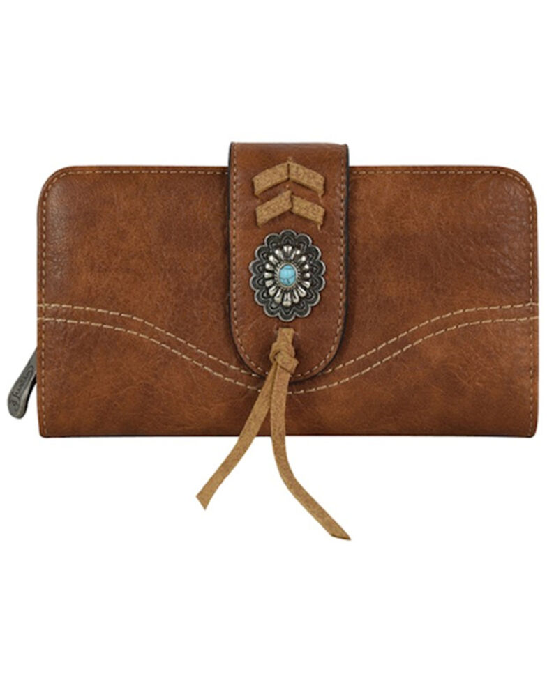 Justin Women's Laced Trim Concha Leather Wallet , Brown, hi-res