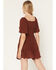 Image #4 - Angie Women's Swiss Dot Short Sleeve Mini Dress, Brown, hi-res