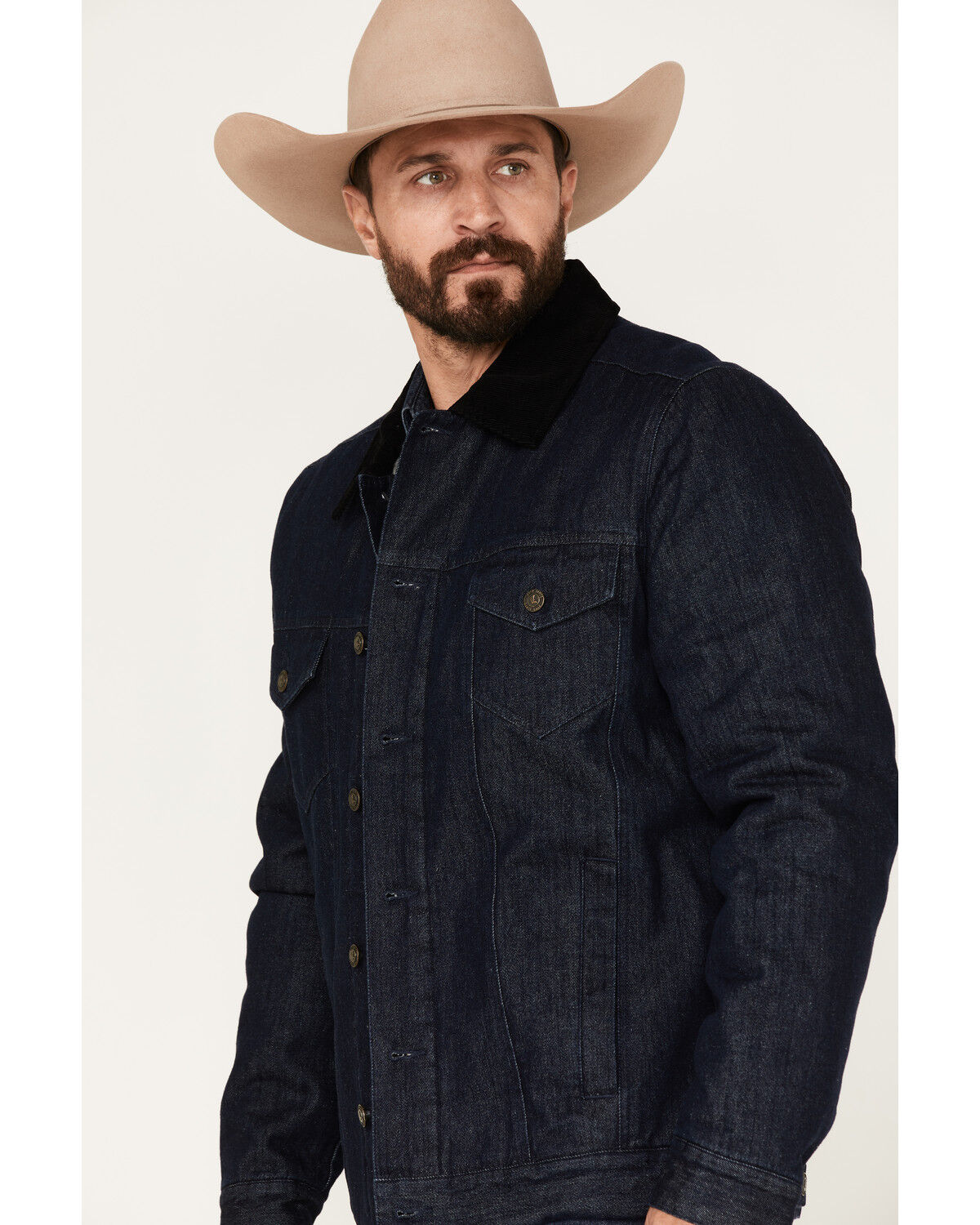 Image #2 - Cody James Men's Grand Teton Dark Wash Sherpa Cord Collar Denim Jacket, Dark Wash, hi-res