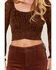 Image #3 - Beyond The Radar Women's Floral Lace Long Sleeve Tie Back Cropped Shirt, Brown, hi-res