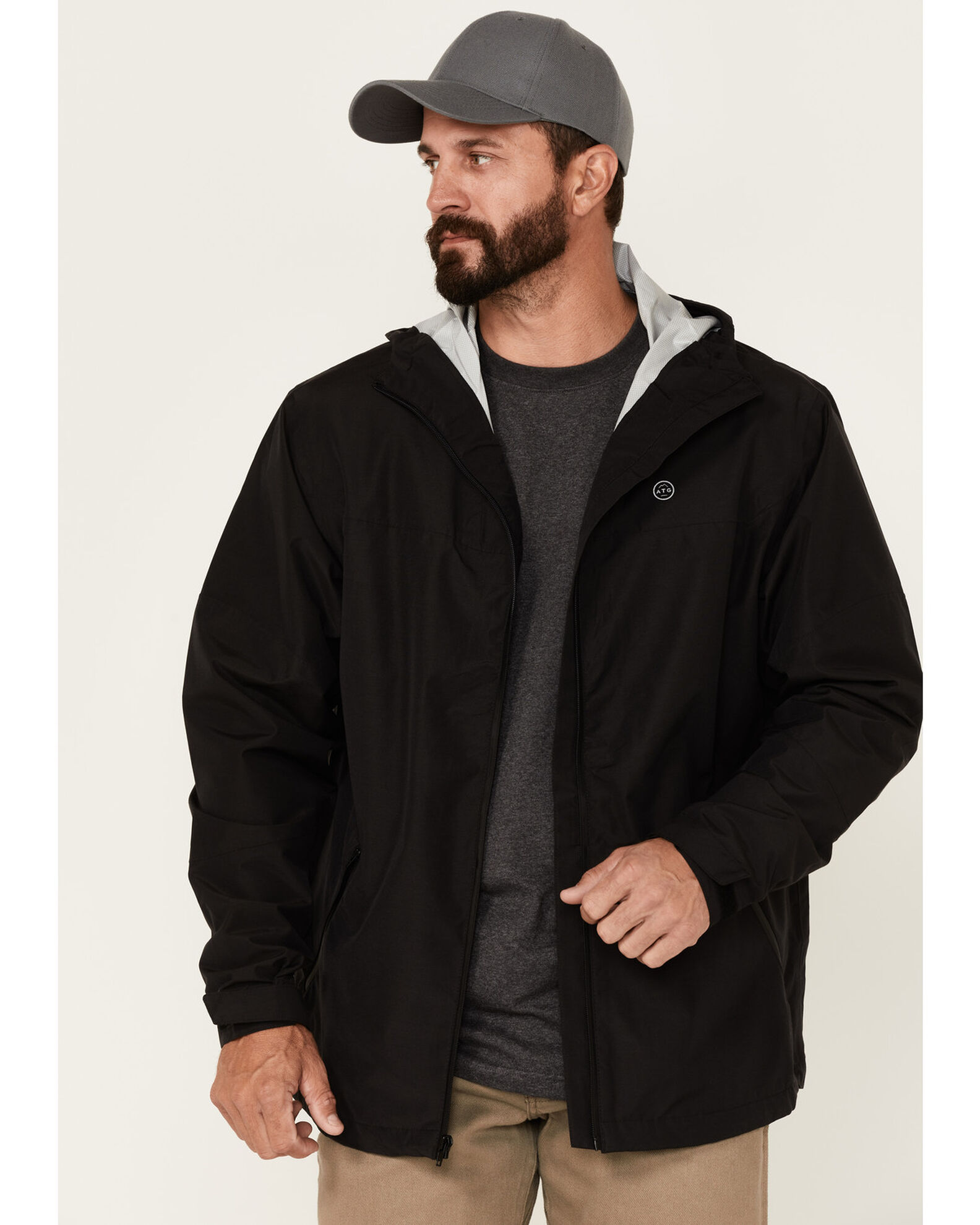 ATG by Wrangler Men s All Terrain Black Zip Front Hooded Rain Jacket Sheplers