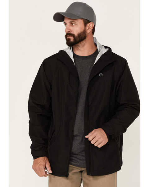 Image #1 - ATG by Wrangler Men's All-Terrain Black Zip-Front Hooded Rain Jacket , Black, hi-res